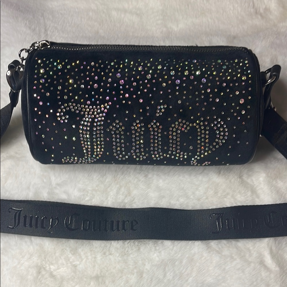 Juicy Couture - Let It Shine-Black Velvet Barrel Handbag with Rhinestone Bling